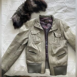 Gray Danier leather bomber jacket, size Small
